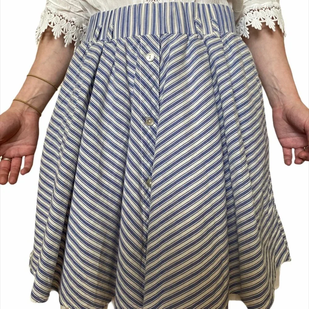 Zara Blue White Stripe Mini Skirt Layered Built-In Petticoat Elastic Waist Flowy